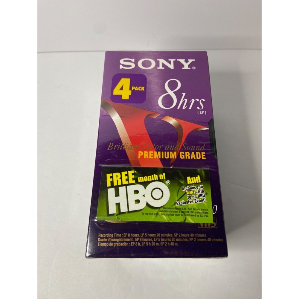 Sony 4 Pack VHS Tapes Blank Premium Grade T-160VF 8 HR EP VCR Video Cassettes F5